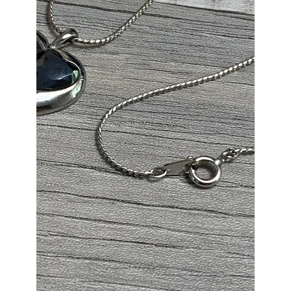 Silver Tone Open Heart Pendant Necklace with Black Heart Stone 18 Inch Chain